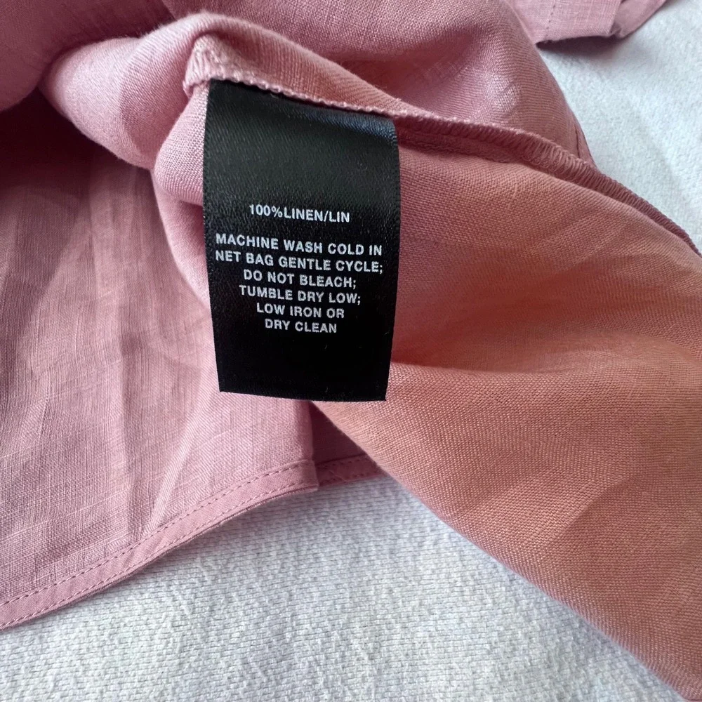 Lafayette 148 New York Pink 100% Linen Short Sleeve Button Down Shirt Women's L - Picture 8 of 9